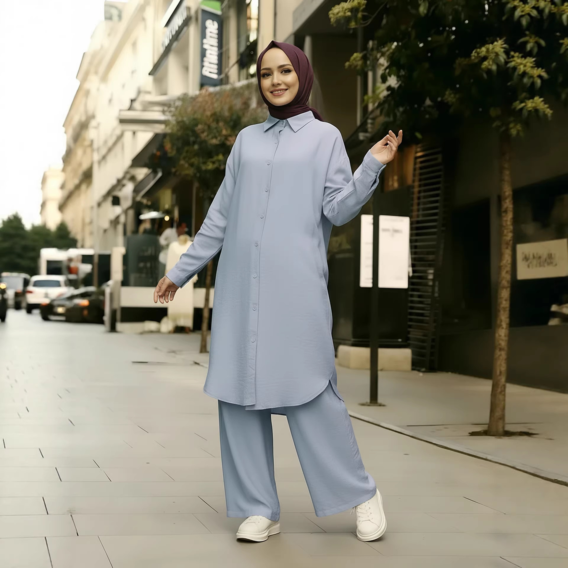 Printemps tenue musulmane ensemble turquie dubaï Abaya femmes à manches longues chemise pantalons décontractés costume modeste vêtements islamiques Ensembles Femme