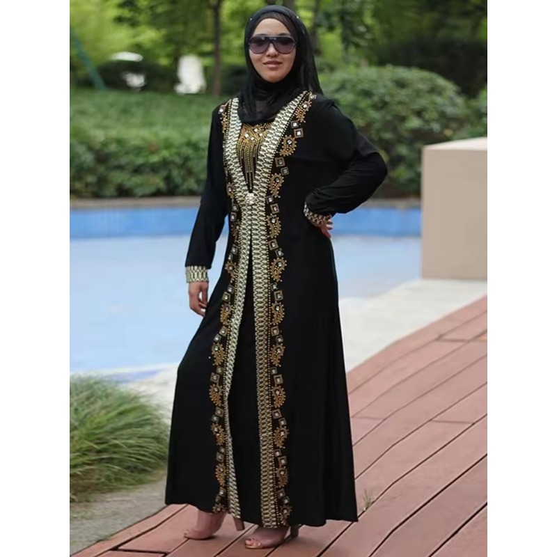 Abaya Islamique Arabe de Dubaï pour Femmes, Robe Longue Musulmane, Kaftan à Paillettes et Perles, Robes Maxi Élégantes à Empiècements, Vêtements Islamiques, Caftan