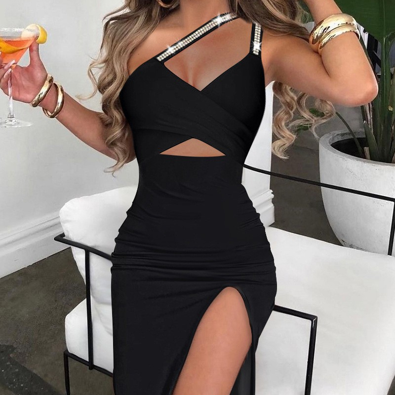 Robe de Soirée Fendue en Diamant pour Femme, Longue, Éducative, Décontractée, Ligne A, Été, Y2k