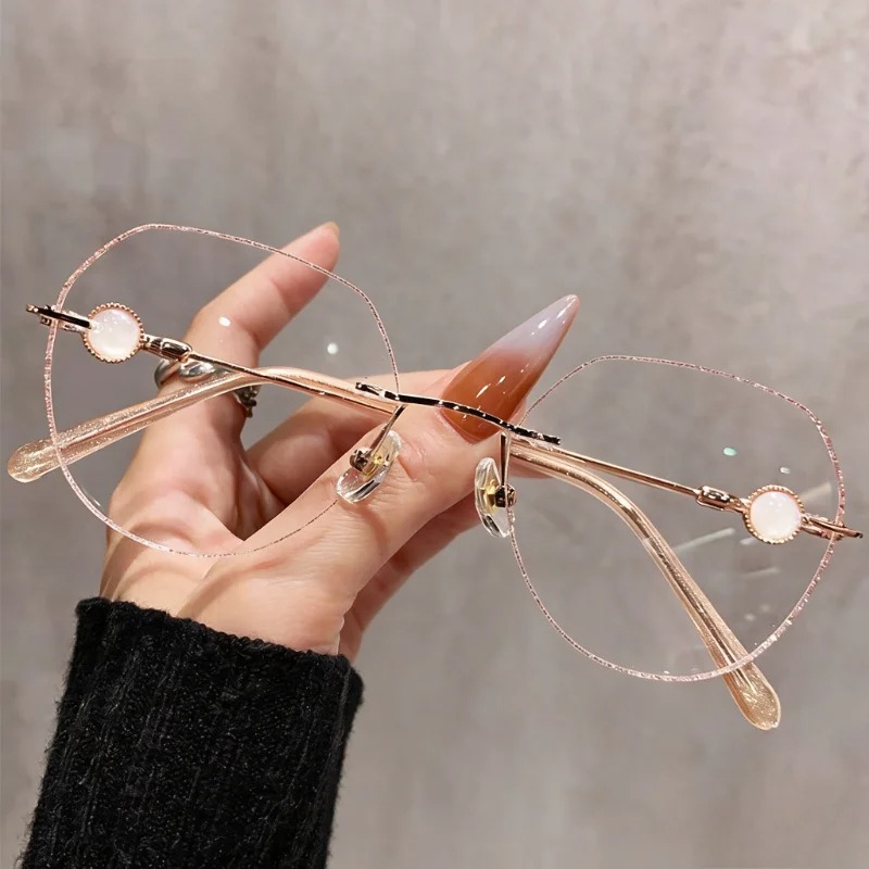 Lunettes de lecture anti-lumière bleue sans monture élégantes pour femmes, style INS, monture large, ultra-légères