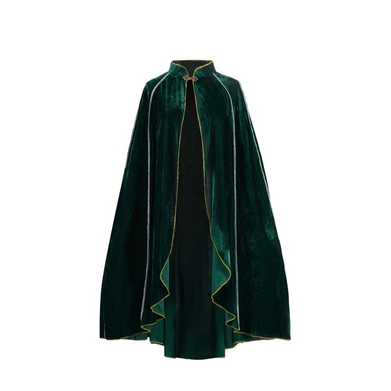 Cape de Costume Renaissance Prince Roi Homme Femme Adulte, Tenue Médiévale Royale Elfique, Col Montant, Bordure Dorée Foncée Gothique