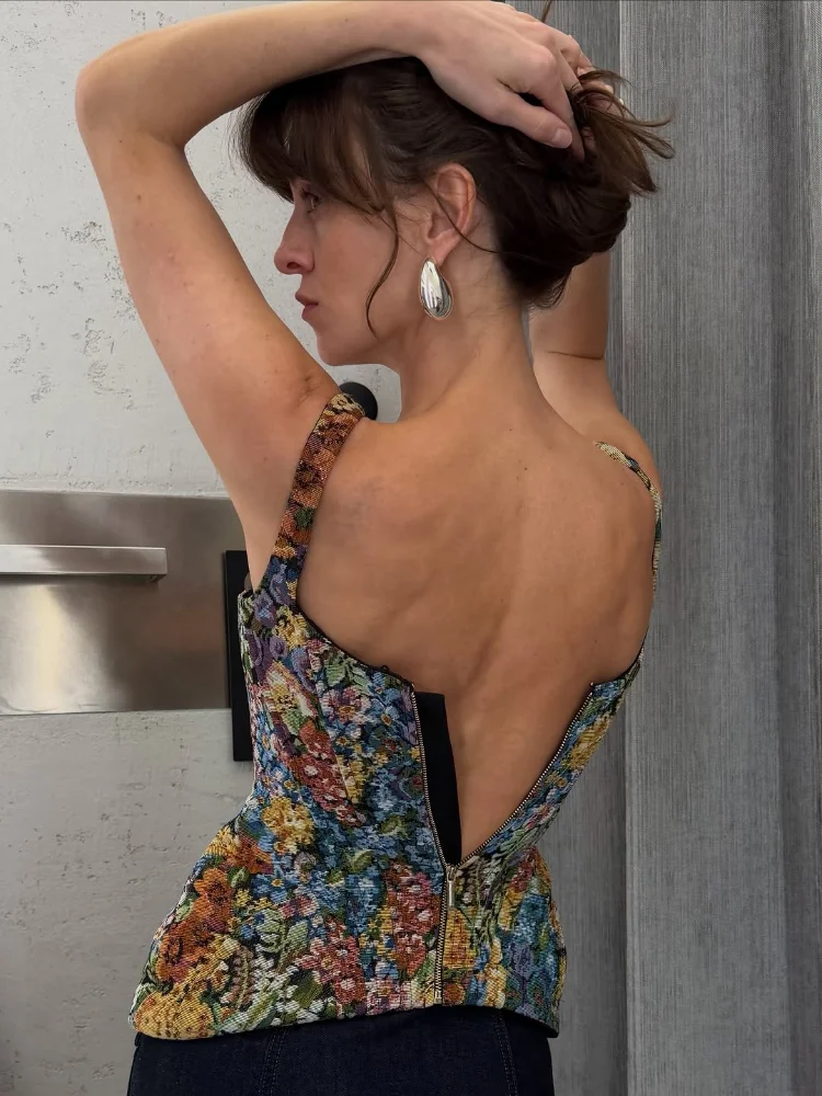Nouveau débardeur corset vintage à fleurs, col carré, sans manches, coupe ajustée, style peplum, pour femme, idéal pour les vacances d'été