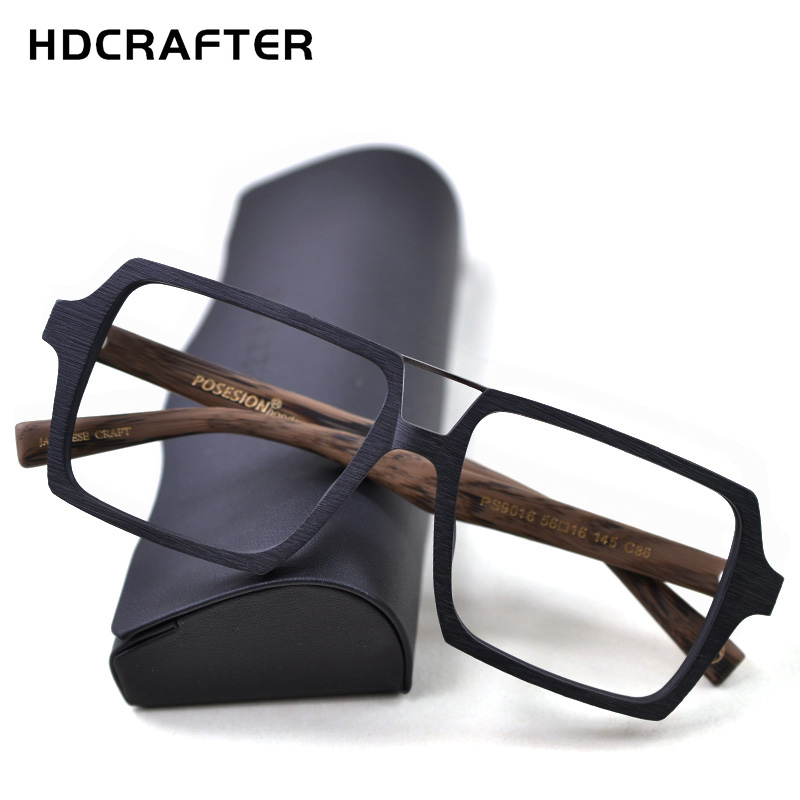 HDCRAFTER monture de lunettes carrée Vintage surdimensionnée avec lentille transparente femmes hommes lunettes optiques en bois montures de Prescription Spectacle