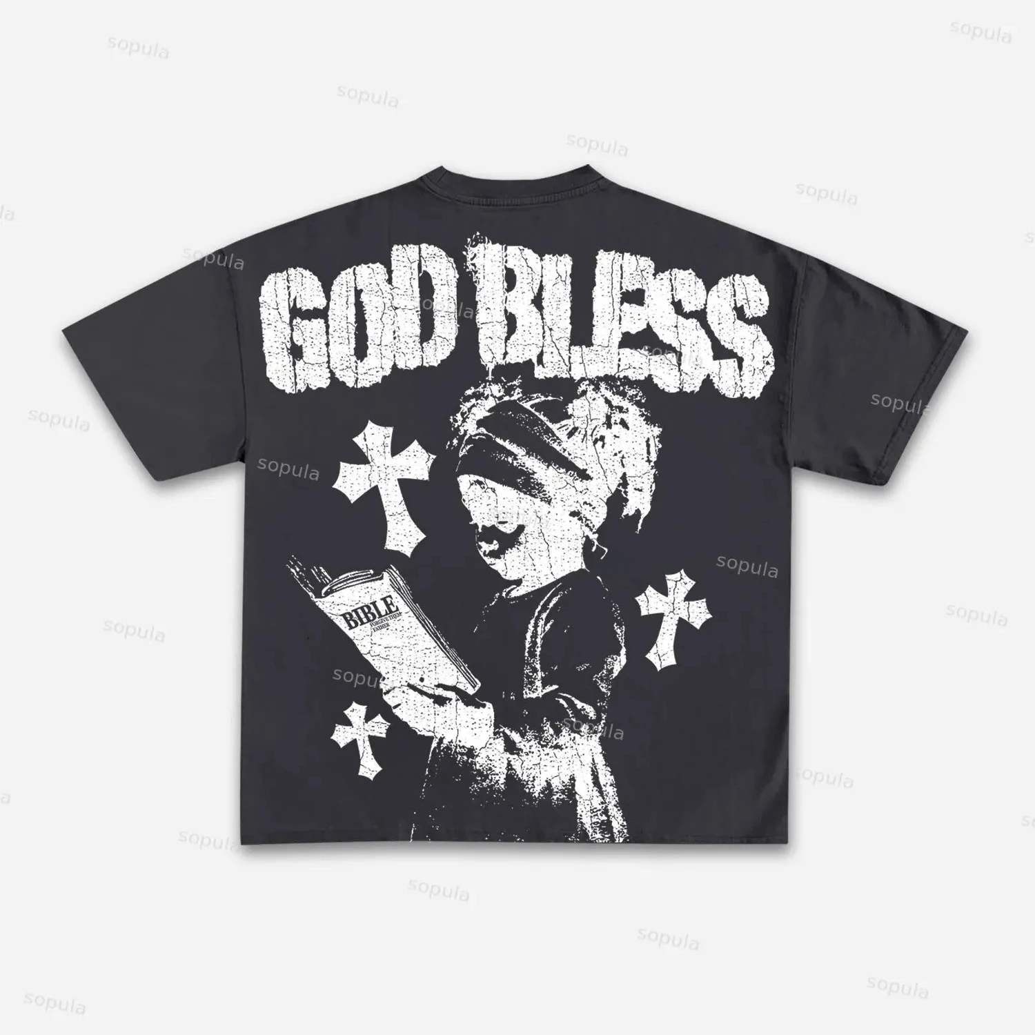 Dieu bénisse prière pour enfants imprimé graphique coton T-shirt hommes femmes haute qualité hauts Style Vintage T-shirt extérieur Streetwear