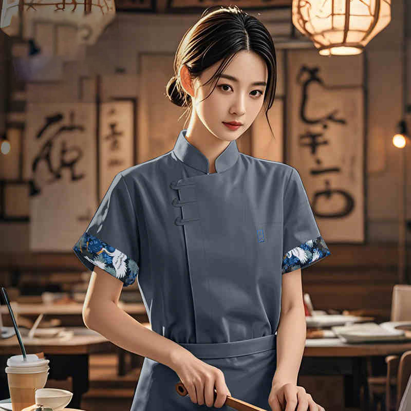 Uniformes de Chef de Style chinois unisexe, été respirant à manches courtes, hauts de travail de cuisine, manteau de Chef de Restaurant de café de cuisson d'hôtel