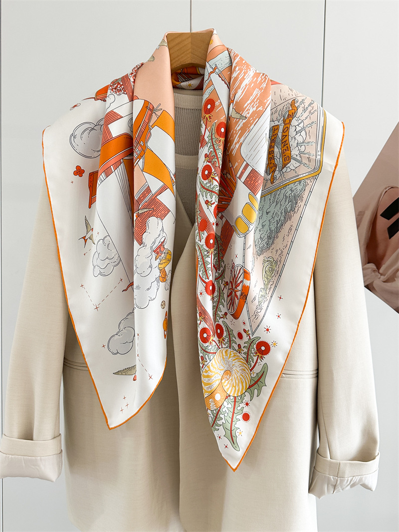 Nouvel arrivage : Foulard carré en twill de soie imprimé double face 18 mm, grand bandana en soie tendance pour femme 90*90 cm