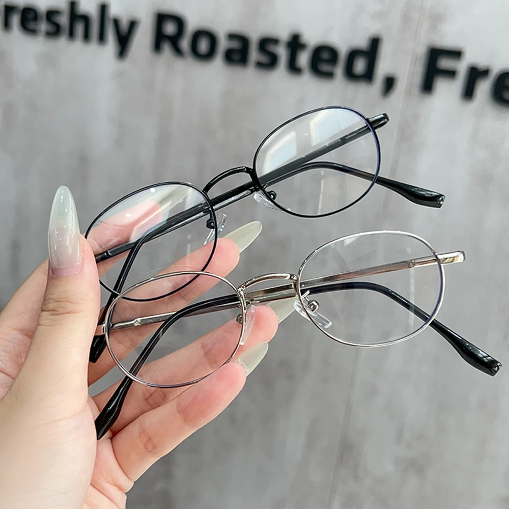 Lunettes ovales Vintage Anti-lumière bleue pour femmes, monture métallique ovale, marque de mode Y2K, montures optiques en métal pour ordinateur