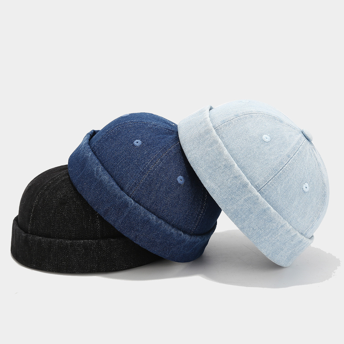 Mode Denim sans bride crâne casquette rétro hommes réglable Docker casquettes bonnet chapeau Hip Hop chapeau Skullcap unisexe seau casquette papa chapeau