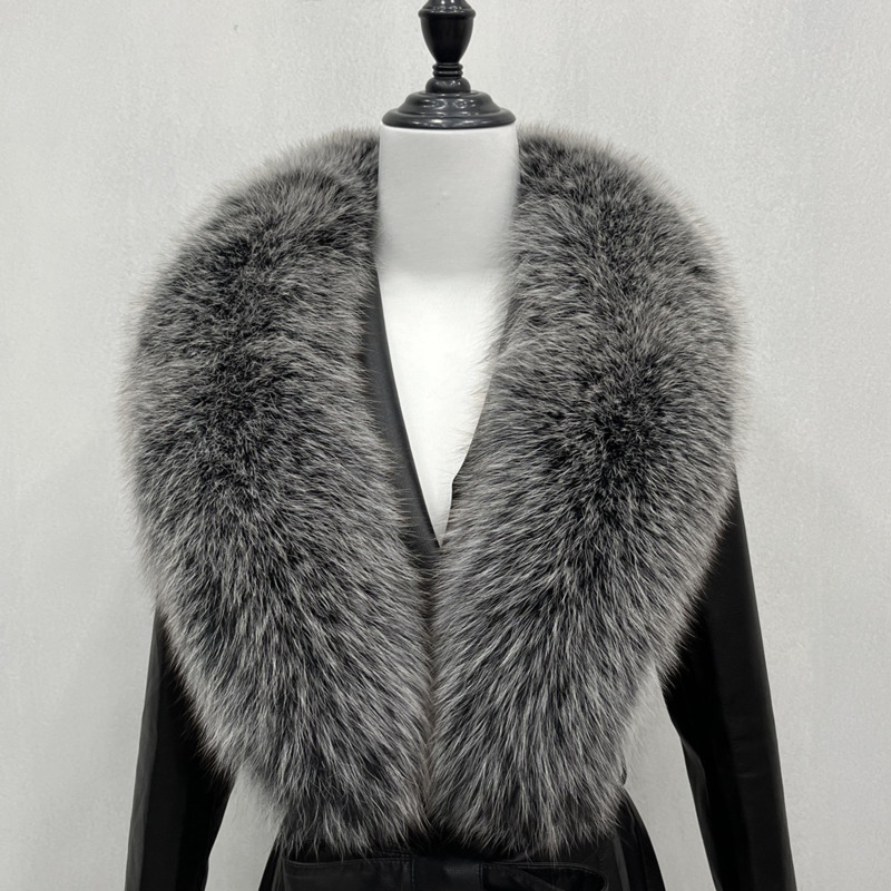 2024 réel col de fourrure de renard hiver femmes 100% écharpe de fourrure naturelle châles de fourrure de fourrure cou chaînes chaudes écharpes en peluche manteau veste col