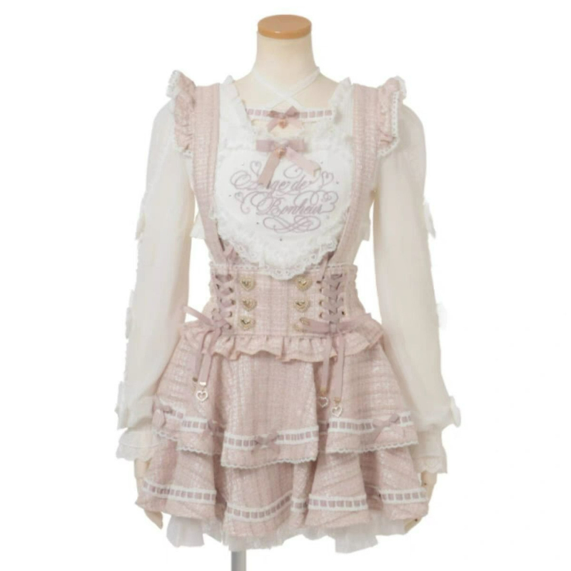 Ensemble de robes Lolita de style japonais pour femmes, vintage, avec dentelle, broderie, nœud, à carreaux, bretelles, style Harajuku Y2k, jupes mini à volants effet gâteau