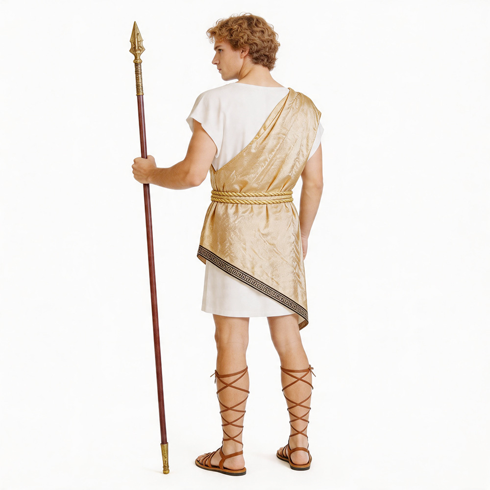 Costume de dieu grec antique pour homme, ensemble de robe dorée de César romain, tenue de cosplay pour Halloween, mythologie, dieu olympien, scène, fête
