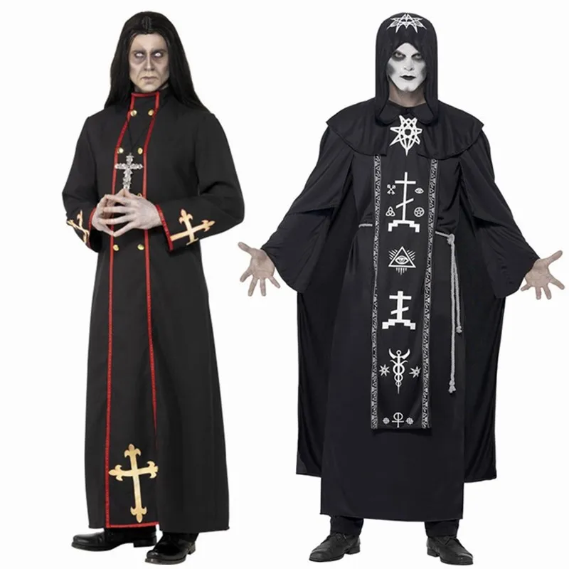 Costume Médiéval de Prêtre Catholique pour Homme et Femme, Déguisement de Dreadcomparateur, Pasteur, Moine, Magicien, Halloween, Carnaval, ix, Robe de Barrage