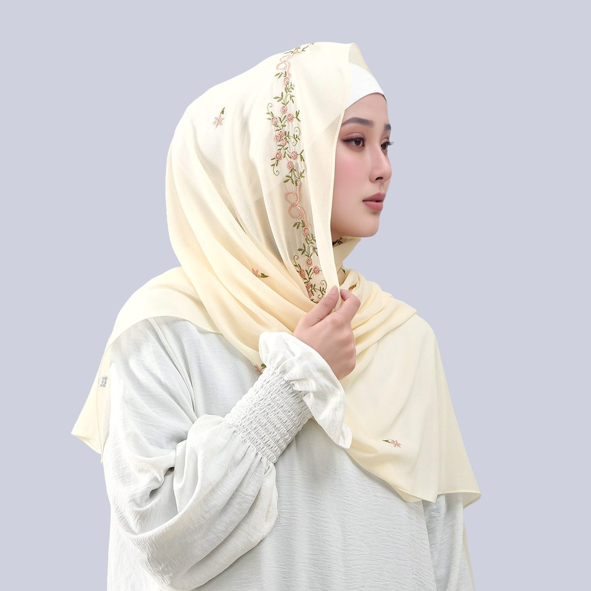Hijab en mousseline de soie pour femme musulmane, châle long pour le Ramadan, broderie florale, mode islamique, turban uni, foulard, couvre-chef 170*70cm