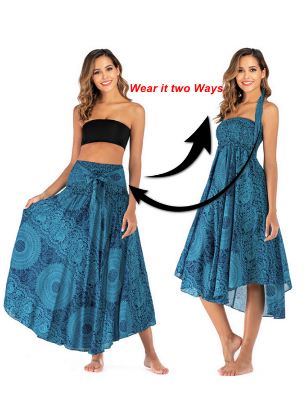 Boho robe et jupe pour femmes Yoga décontracté été Maxi longue courte impression pour plage bohême Muti robe fonctionnelle