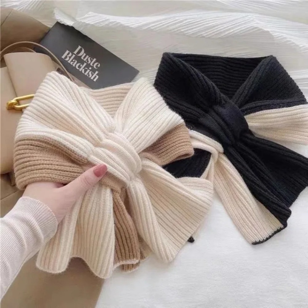 Écharpe courte en tricot pour filles, automne et hiver, à porter avec tout, cache-cou, couleur unie, écharpe chaude d'hiver, tendance