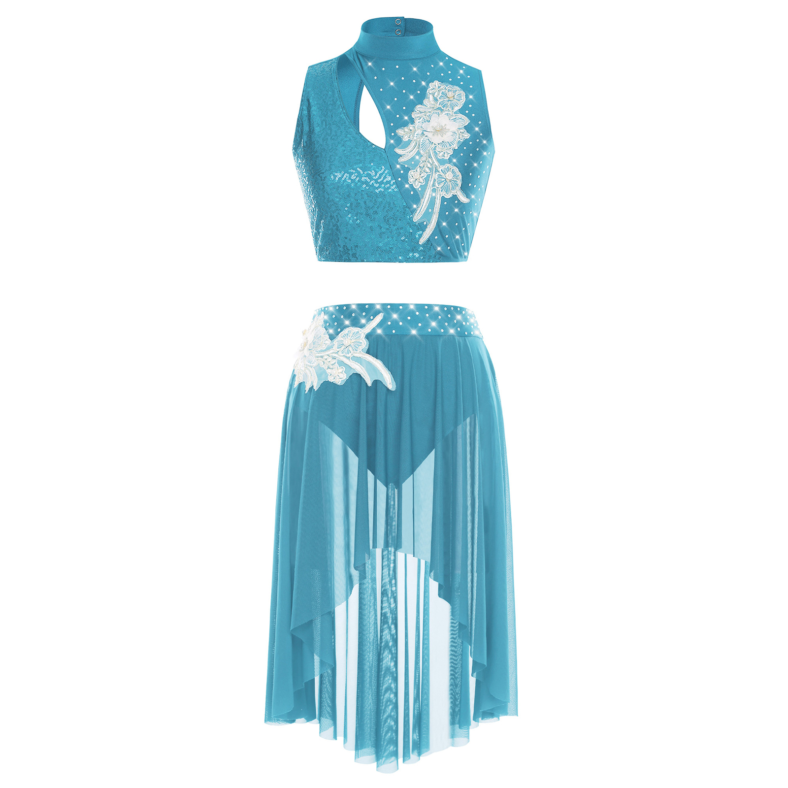 Costume de spectacle de patinage artistique artistique pour femmes, tenues de danse lyrique de Ballet, haut court ajouré, jupe avec slip