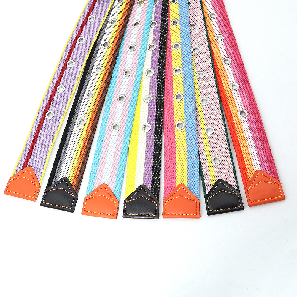 Ceinture à épingles en toile rayée arc-en-ciel pour femmes, ceinture en nylon DulNylon, ceinture gothique Boho, ceinture coréenne, mode décontractée, luxe, haute qualité