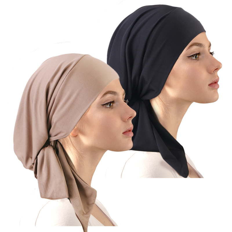 2 pièces/lot pré-cravate Turban musulman ethnique ruban élastique foulard chapeau islamique mode bonnet chapeau femmes femme Hijab Turbante