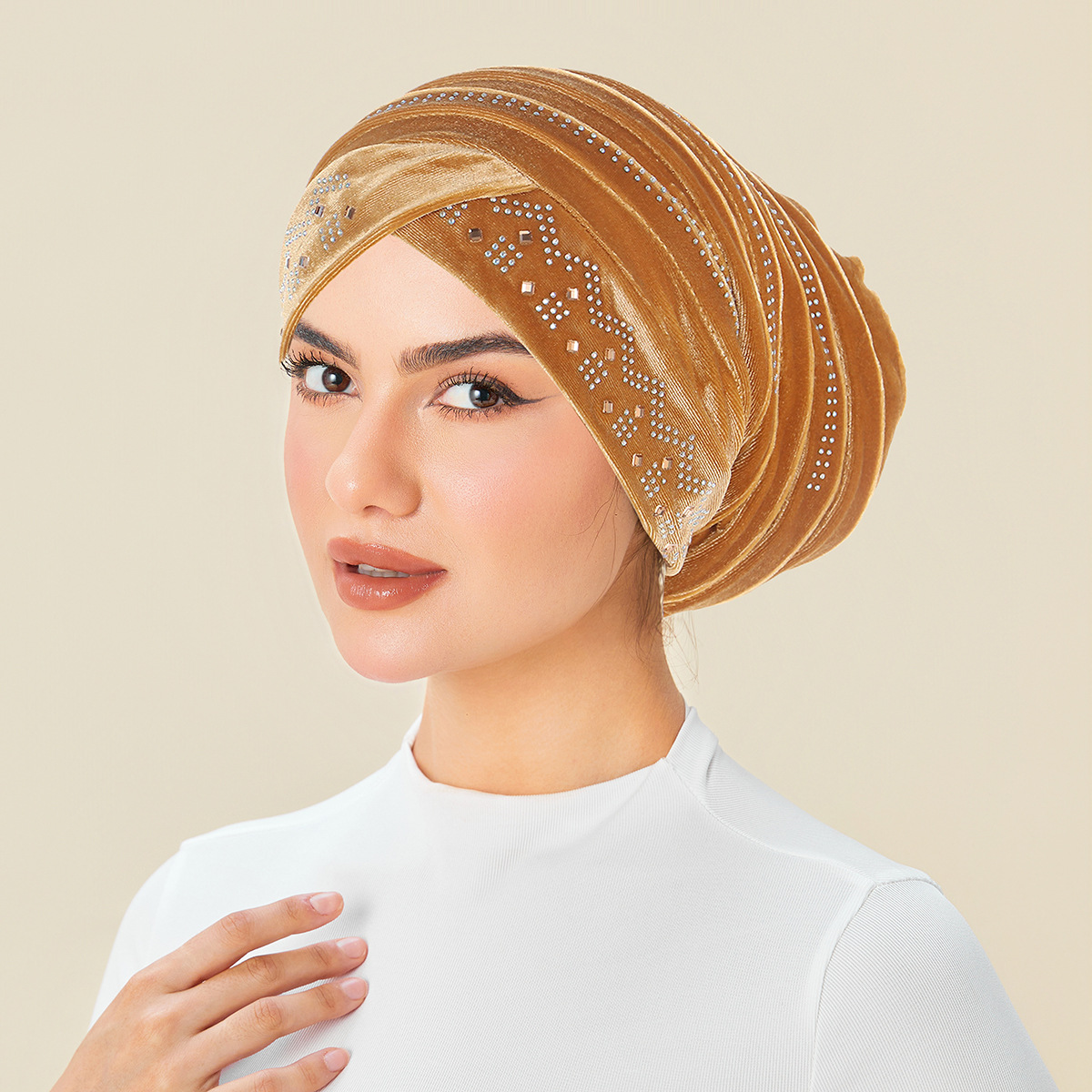 Chapeau Turban brillant de luxe pour femmes, bonnet à strass, casquette de chimio, foulard musulman, enveloppe de cheveux, couvre-chef Bandana