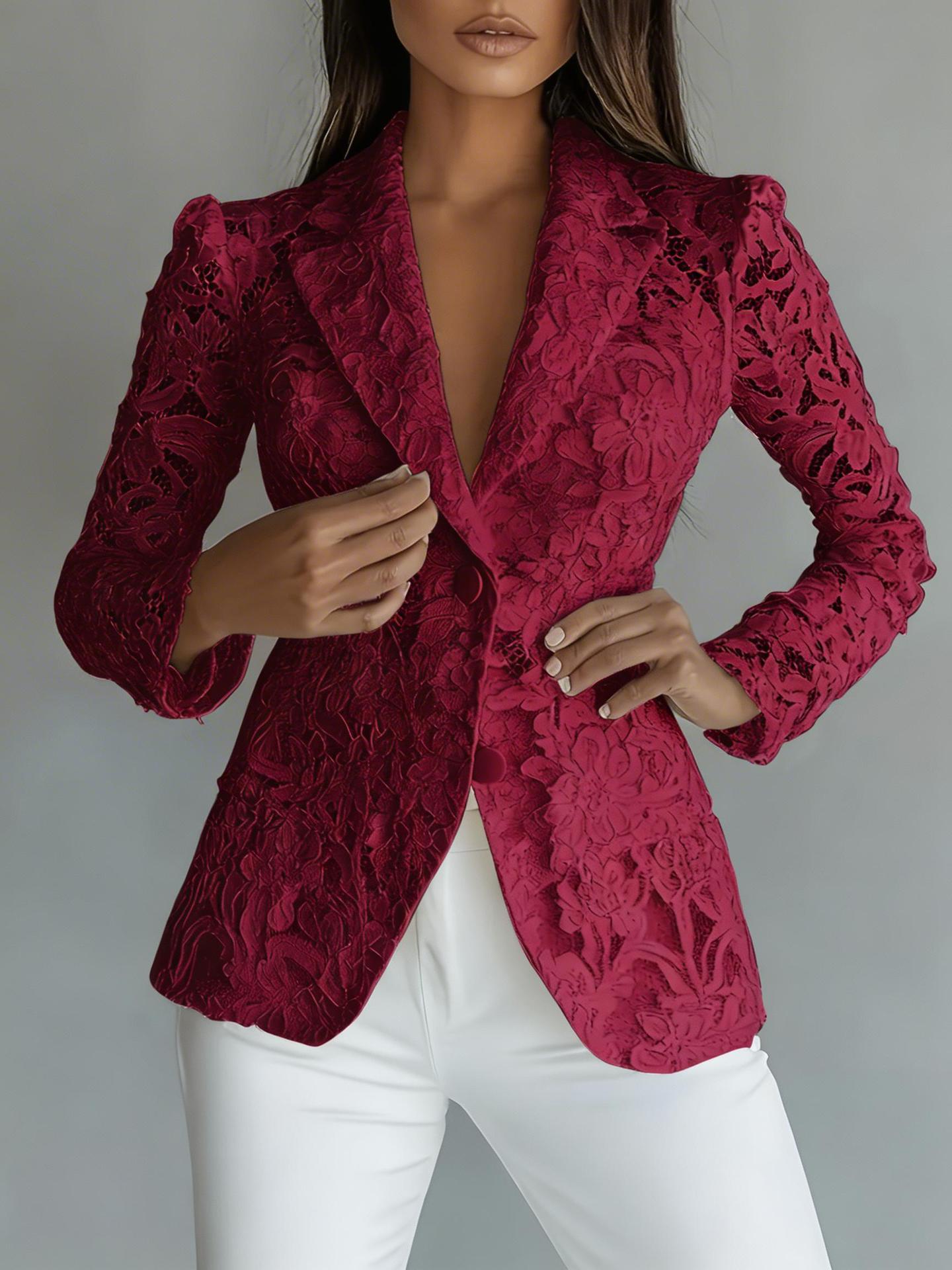 Manteau d'été en dentelle ajourée pour femme, blazer uni à bouton unique, vestes d'affaires d'extérieur, manteaux quotidiens pour femmes de bureau, vêtements d'extérieur
