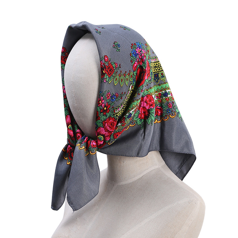 Foulard Carré de Luxe à Fleurs Russe pour Femme, Bandana pour Cheveux, Mouchoir Babouchka, 21 ème Châle, Bandeau de Sauna, 70x70cm