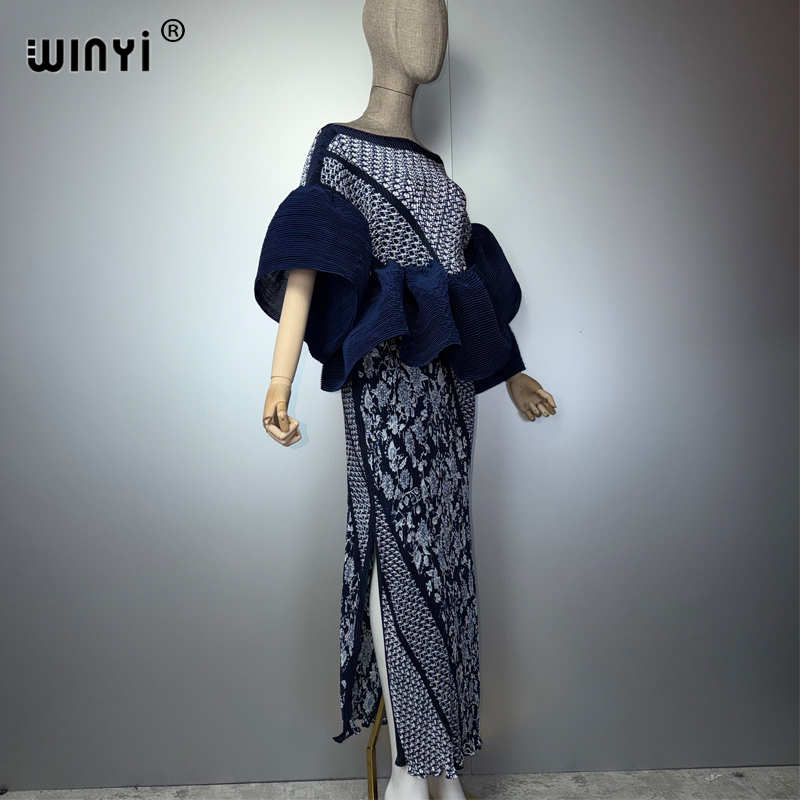 Robe plissée rétro WINYI pour femmes musulmanes, coupe ajustée, élastique, style Kaftan Abaya de luxe de Dubaï, longue, pour la plage, les vacances et les soirées