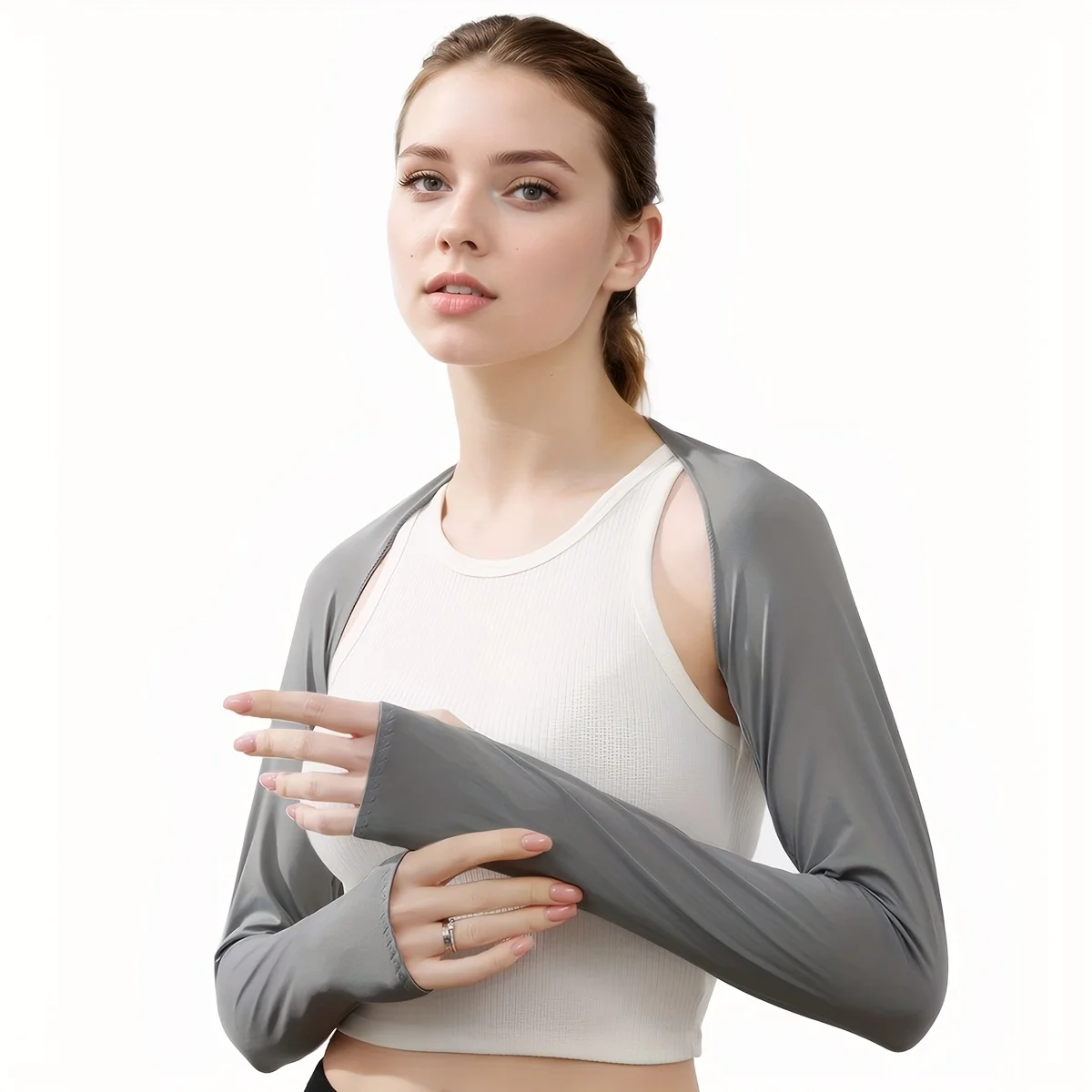 1 pièce Manchons de protection UV en soie glacée, design élastique type châle pour femme, légers et rafraîchissants pour les sports de plein air et la conduite