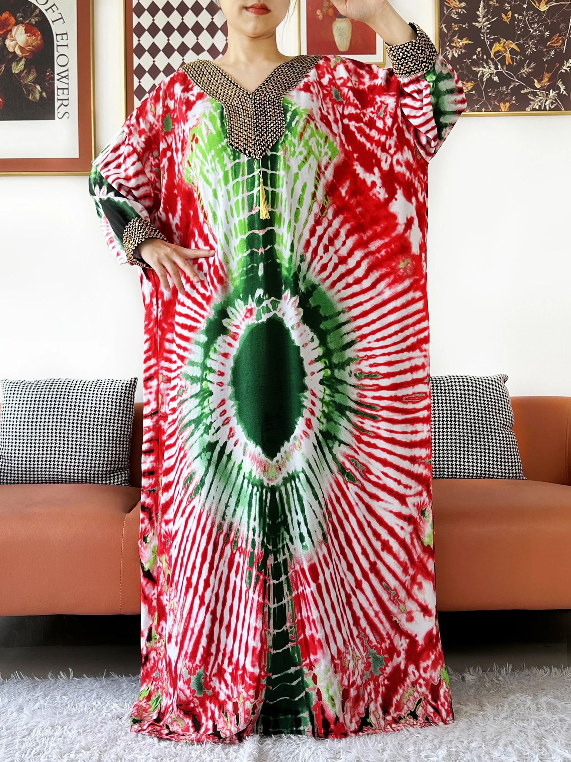Robe de soirée à manches longues brodée fil d'or coton femmes ample Abaya Boho robe Maxi décontracté robe de mode robes africaines