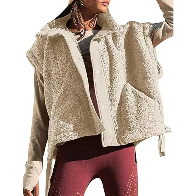 Gilet en polaire pour femme, veste sans manches surdimensionnée en sherpa