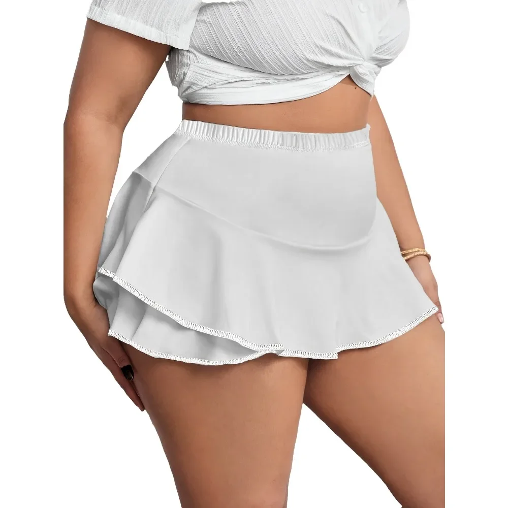 Jupes plissées Sexy pour femmes, grande taille 1XL-5XL, jupes de maison avec leggings, jupes de couleur unie