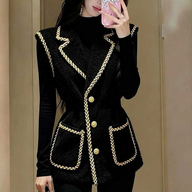 Gilet Blazer Sans Manches en Tweed pour Femme Y2K 2026 Nouveau Modèle Croisé Slim Chic pour le Bureau Gilet de Luxe Streetwear Printemps Commuting