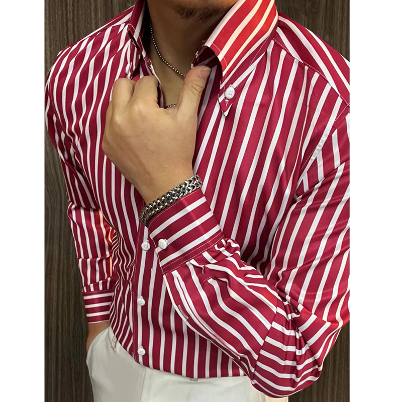 Chemise slim rayée à manches longues pour hommes, robe de soirée sociale, vêtements de printemps, documents d'abonnés, luxe