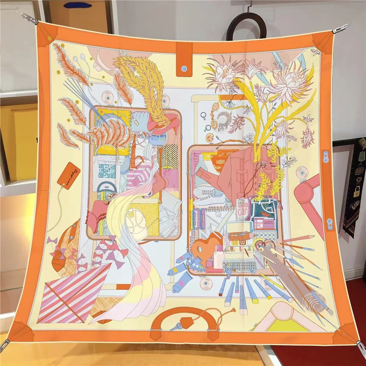 Foulard en soie pour femmes, Foulard carré imprimé à la mode, Foulards en soie, enveloppes, châle de plage, Bandana, Hijabs pour dames, 90CM