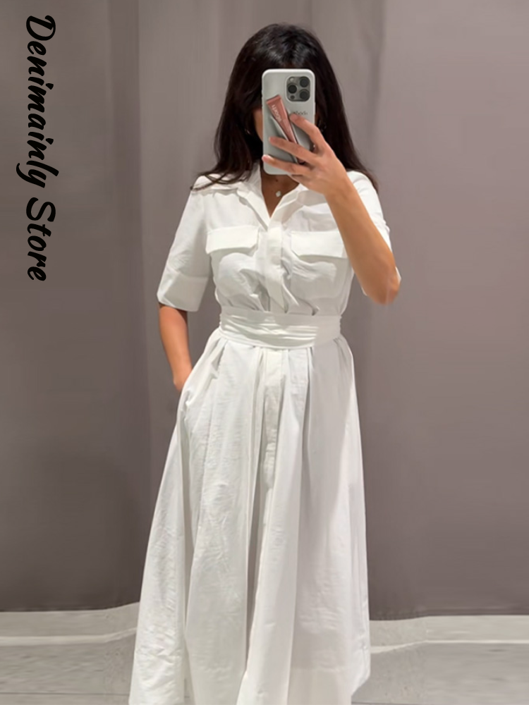 Robe longue décontractée à rayures pour femmes, style ceinture rabattable, simple boutonnage, mode d'été, tenue de bureau pour dames, 2025