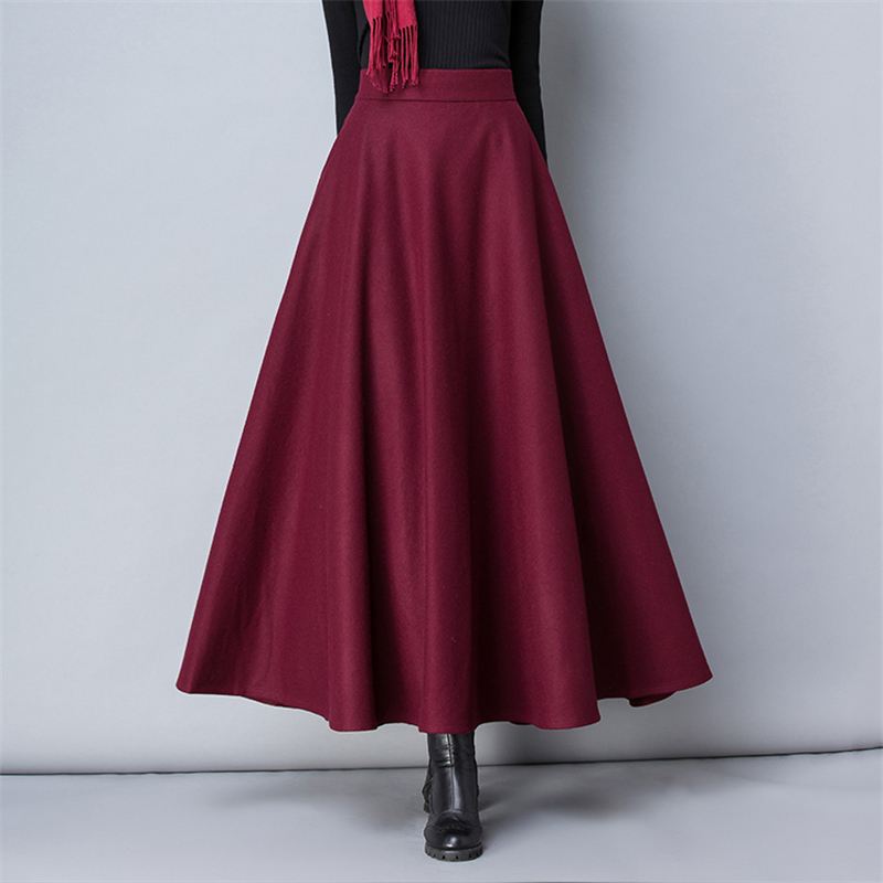 Jupe longue en laine taille haute pour femme, jupes en laine basique, optique décontractée féminine, élastique chaude, jupes maxi A-Line, mode hivernale, O839