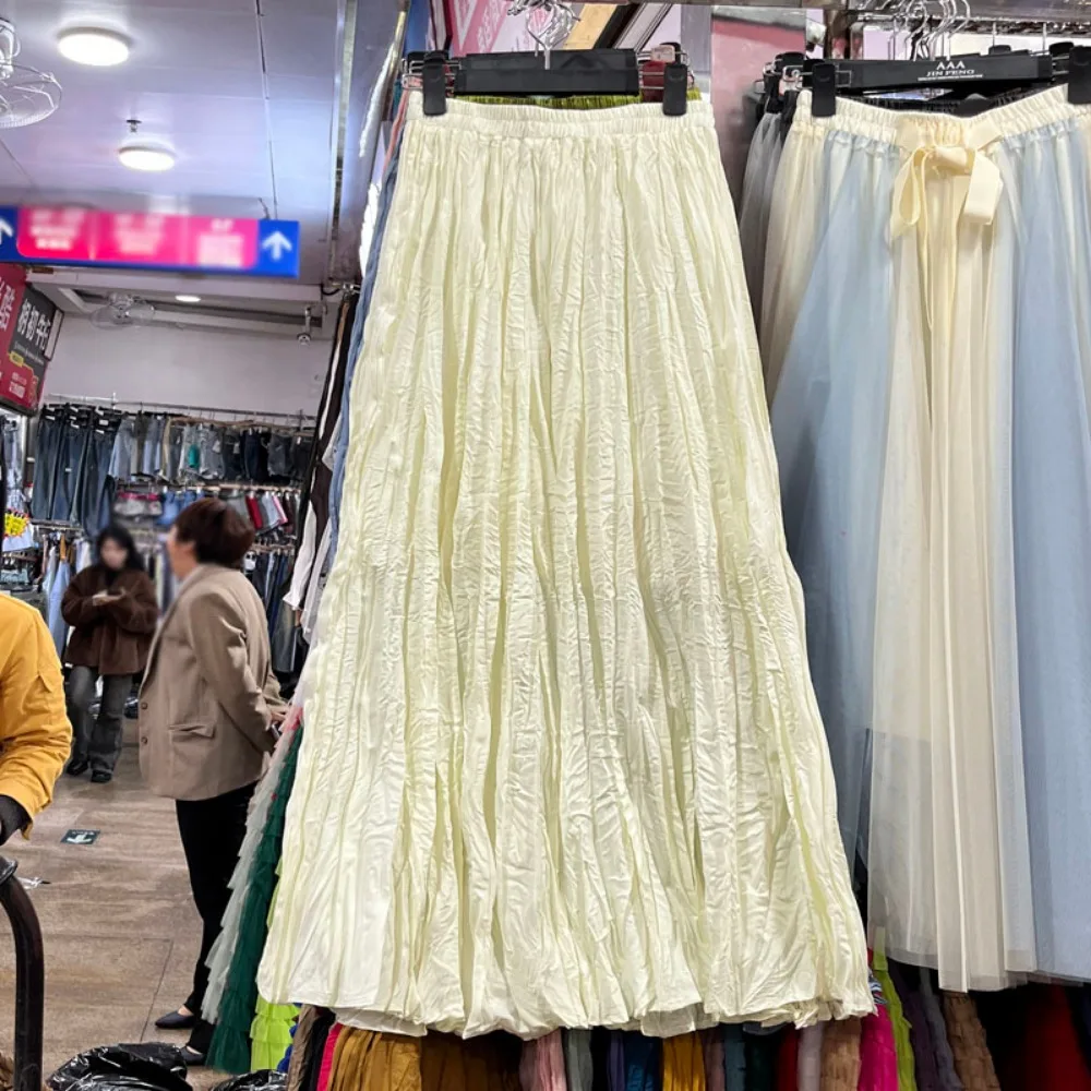 Nouvelles jupes coréennes tendance 2026 pour femmes, taille haute, plis irréguliers, jupe longue plissée en A-line pour filles, polyvalente pour l'automne