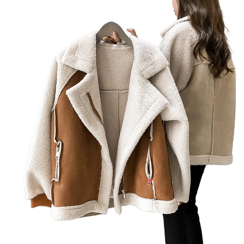 Manteau en laine d'agneau pour femme, manteau en peau de mouton, veste épaissie en fourrure, manteau chaud, respirant, 1 pièce, automne, hiver