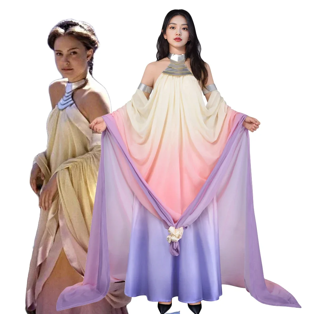Costume de cosplay Padmé Amidala, robe de reine classique, longue et élégante, dos nu, tenue uniforme pour femmes, Halloween, carnaval, fête