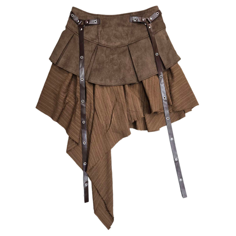 Jupes Courtes Femme Plissées Coupe Trapèze Taille Élastique Irrégulières Vintage Élégantes Épissées Y2K Streetwear Travail Sexy Printemps 2026