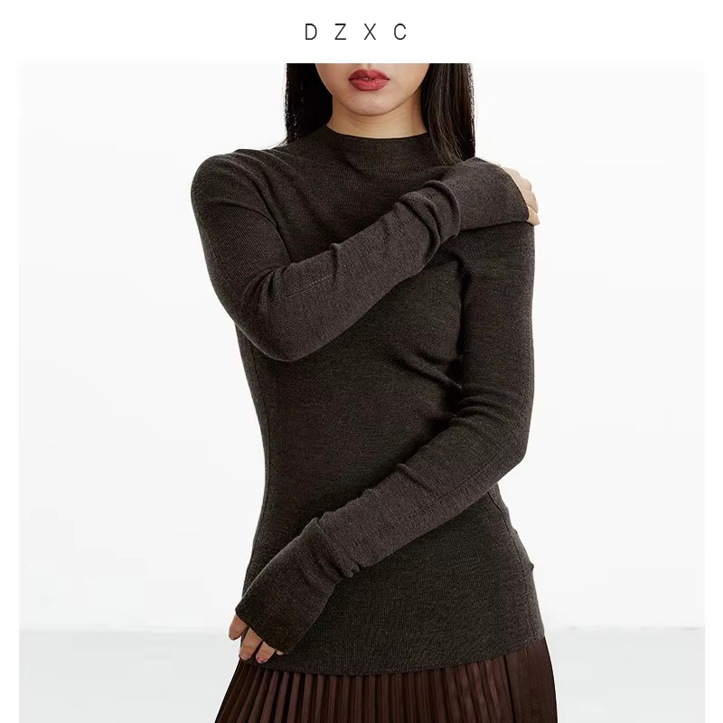 Article polyvalent ~ Pull en laine 100 %, pull ajusté, pull à col haut pour femme, nouvelle collection automne-hiver