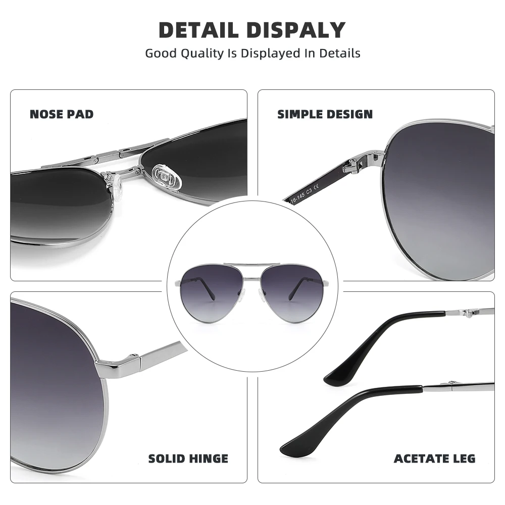 Lunettes de soleil classiques pliables et portables pour hommes et femmes, polarisées, pour la conduite, grandes montures métalliques classiques, lunettes surdimensionnées