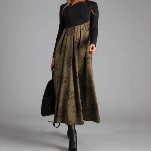 2025 robe automne Roupas Femininas col en v bohème imprimé à manches longues coupe ajustée bureau déplacements et loisirs Robes Soiree Femmes