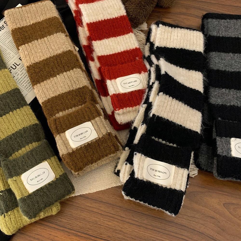Écharpe rayée en laine pour femme, écharpe polyvalente, Design Y2K, Version coréenne, fine, étroite, longue, rayée, décontractée, hiver