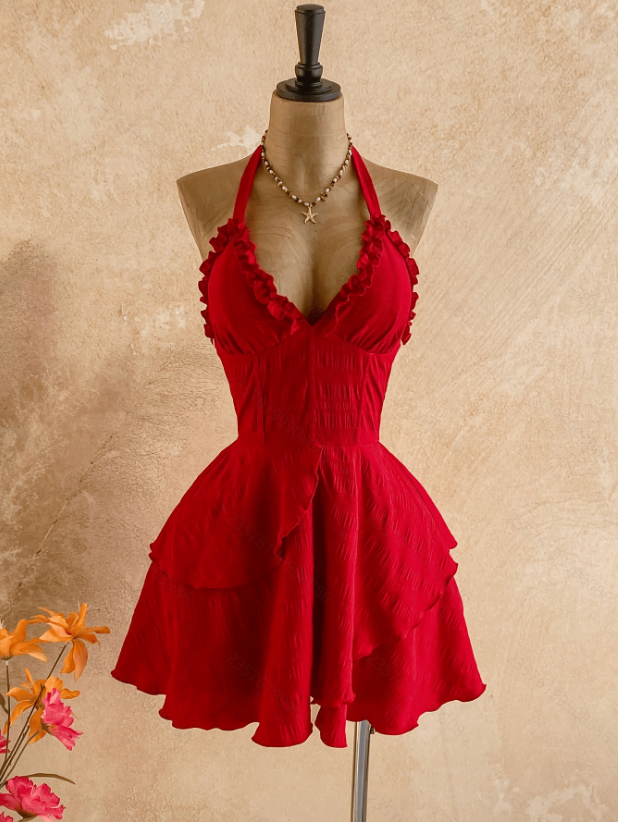Robes d'été sans manches pour femmes, robe licou dos nu à lacets, mini-robe pour femmes, Vestidos De Verano Mujer