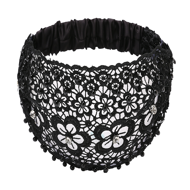 Bandeau amissié en polyester avec dentelle florale, élégant, avec perles, élastique, ensemble d'accessoires pour cheveux, motif