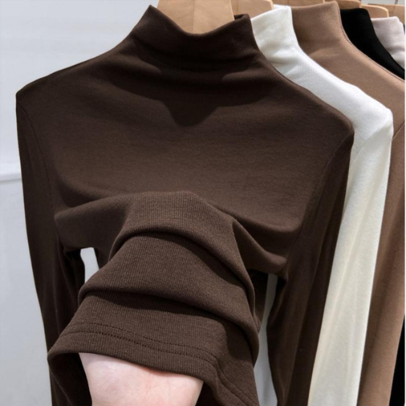 Haut basique à manches longues en modal pour femmes, col mi-haut, printemps, automne et hiver, nouvelle collection