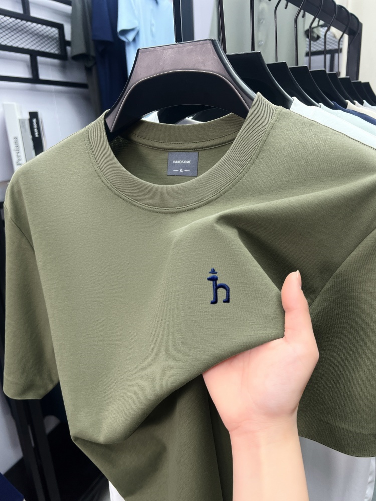 T - shirt à manches courtes respirant en coton de soie de luxe marque de mode mignon chiot broderie été lâche version coréenne Casual hommes col rond TOP