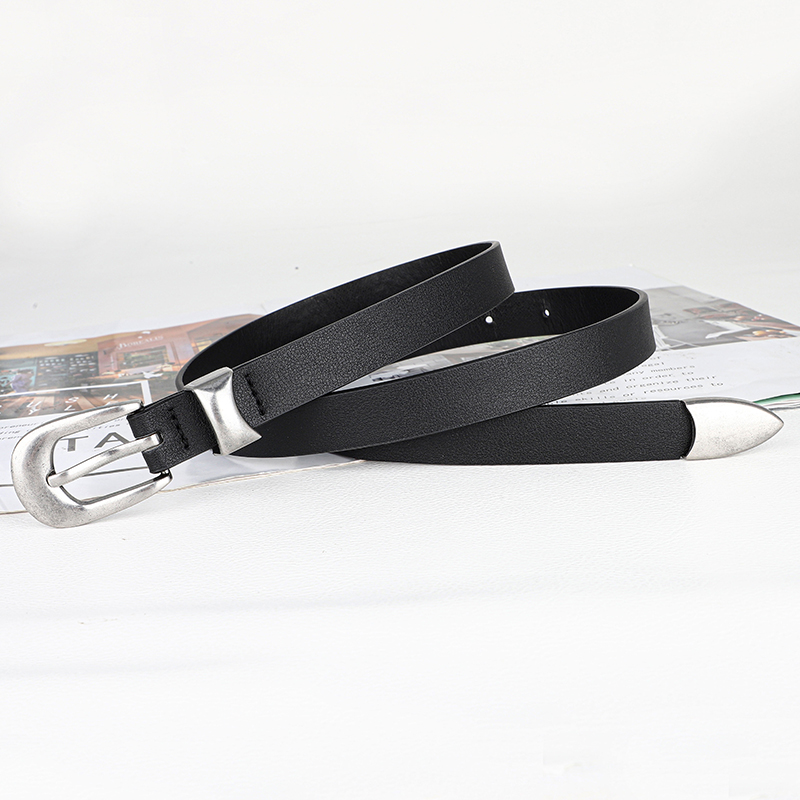 Ceinture noire classique pour femme avec boucle ardillon argentée, style vintage pour jeans, robes et tenues décontractées, accessoire de mode durable