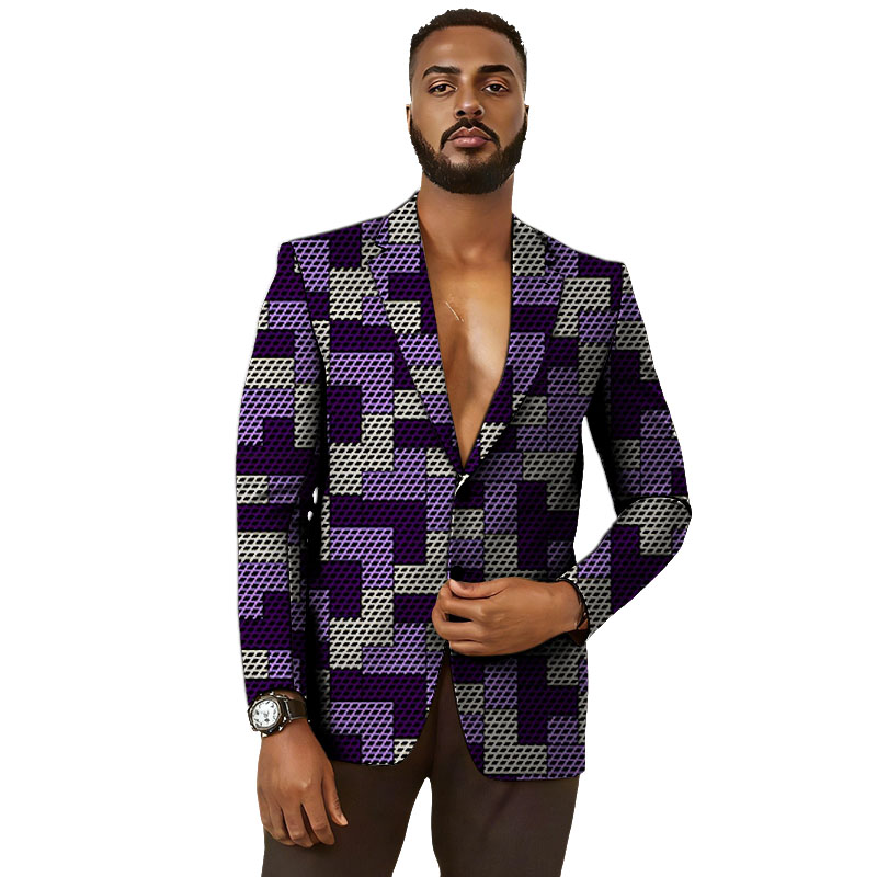 Blazer Homme Design Original, Veste de Costume Sur Mesure Style Africain, Imprimé Wax Vintage, Idéal pour Mariage et Soirée