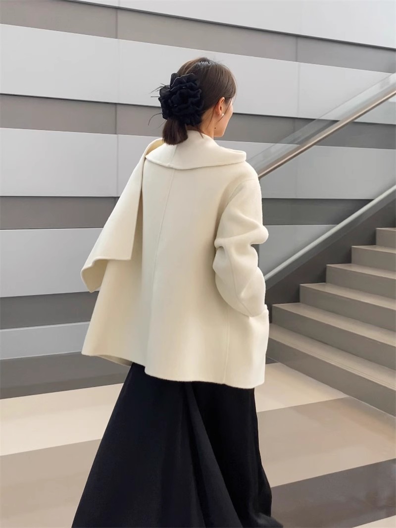 Manteau 100% laine à col écharpe pour femmes, veste d'automne et d'hiver élégante à la mode coréenne